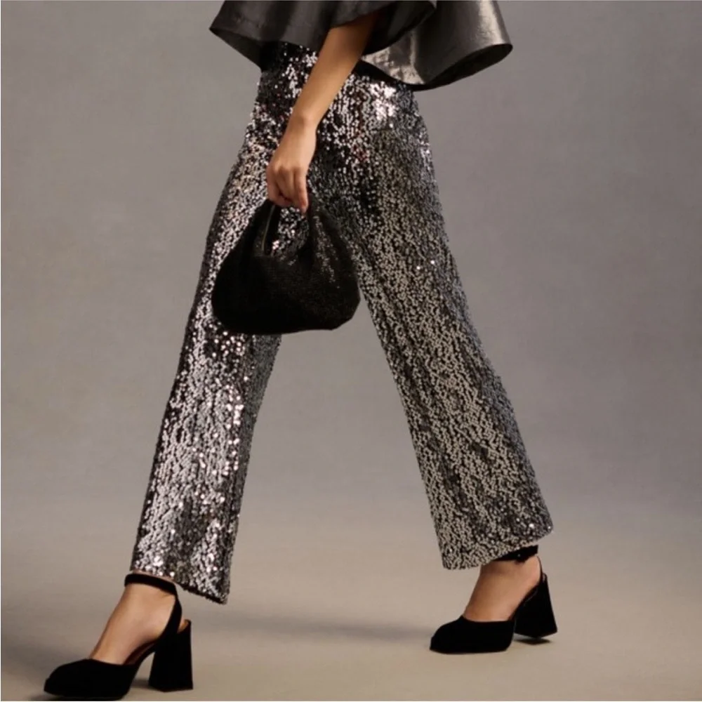 Maeve Anthropologie The Colette Sequin Cropped Wide-Leg Pants – Size 25